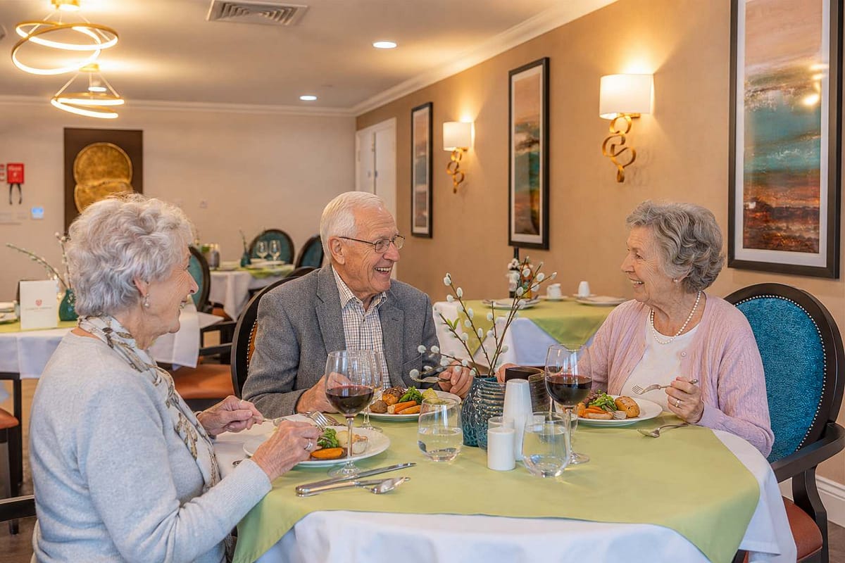 Residents enjoying a freshly prepared meal together at Esmere Gardens Nursing Home